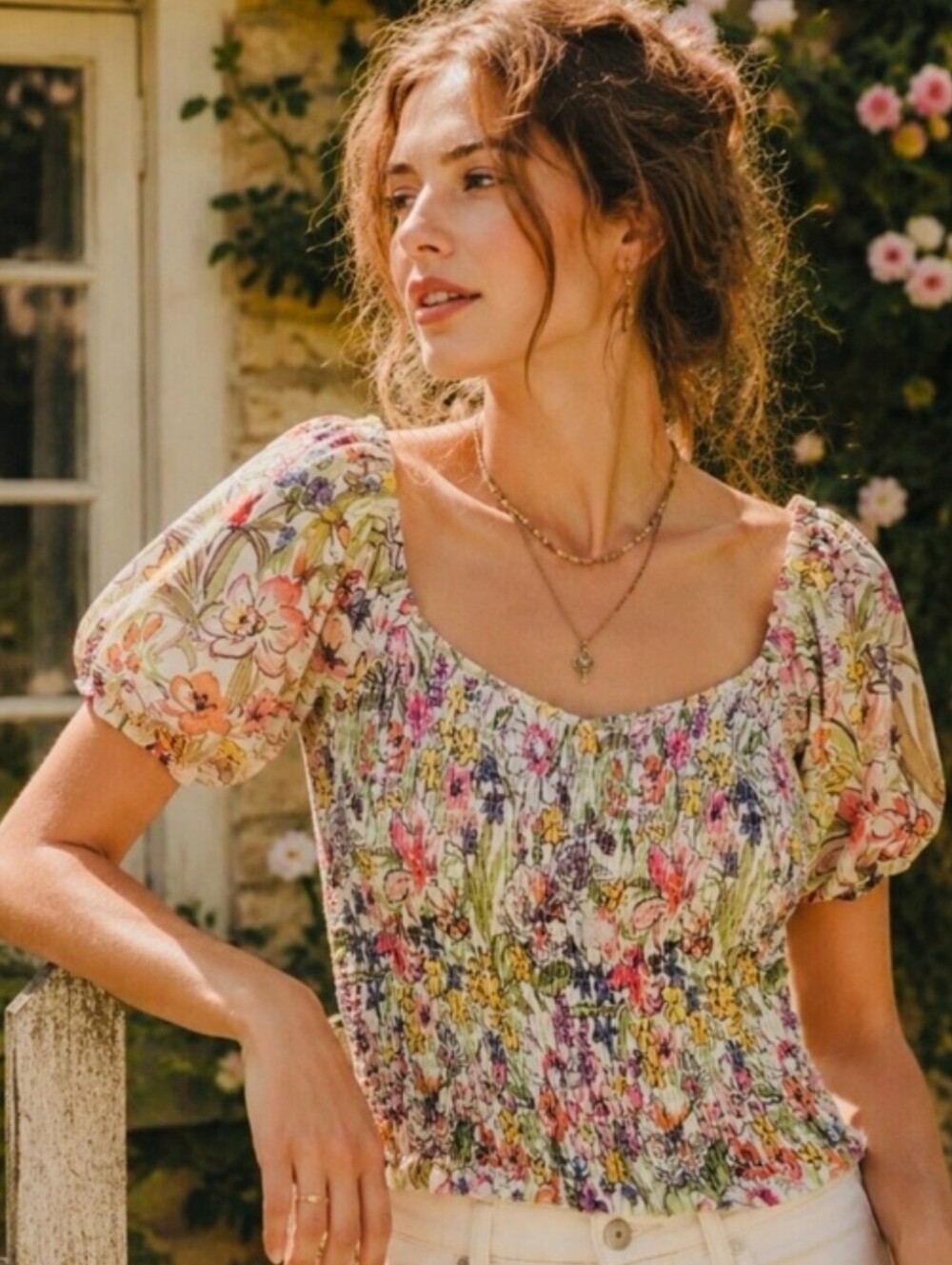 Anthropologie Aurelia Colorful Smocked Top Size M